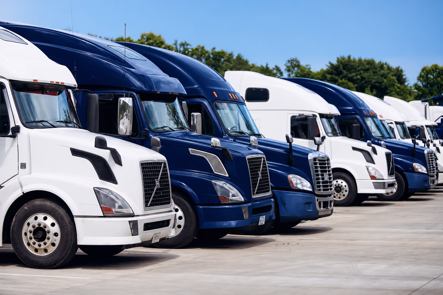 Line of semi trucks